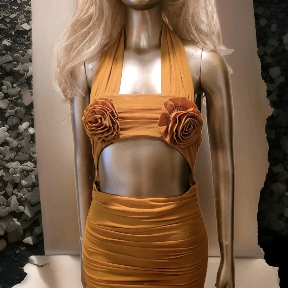 NWT Elegant Rosette Halter Neck Mesh Ibiza Festival Resort Bodycon Maxi Dress - Picture 8 of 16
